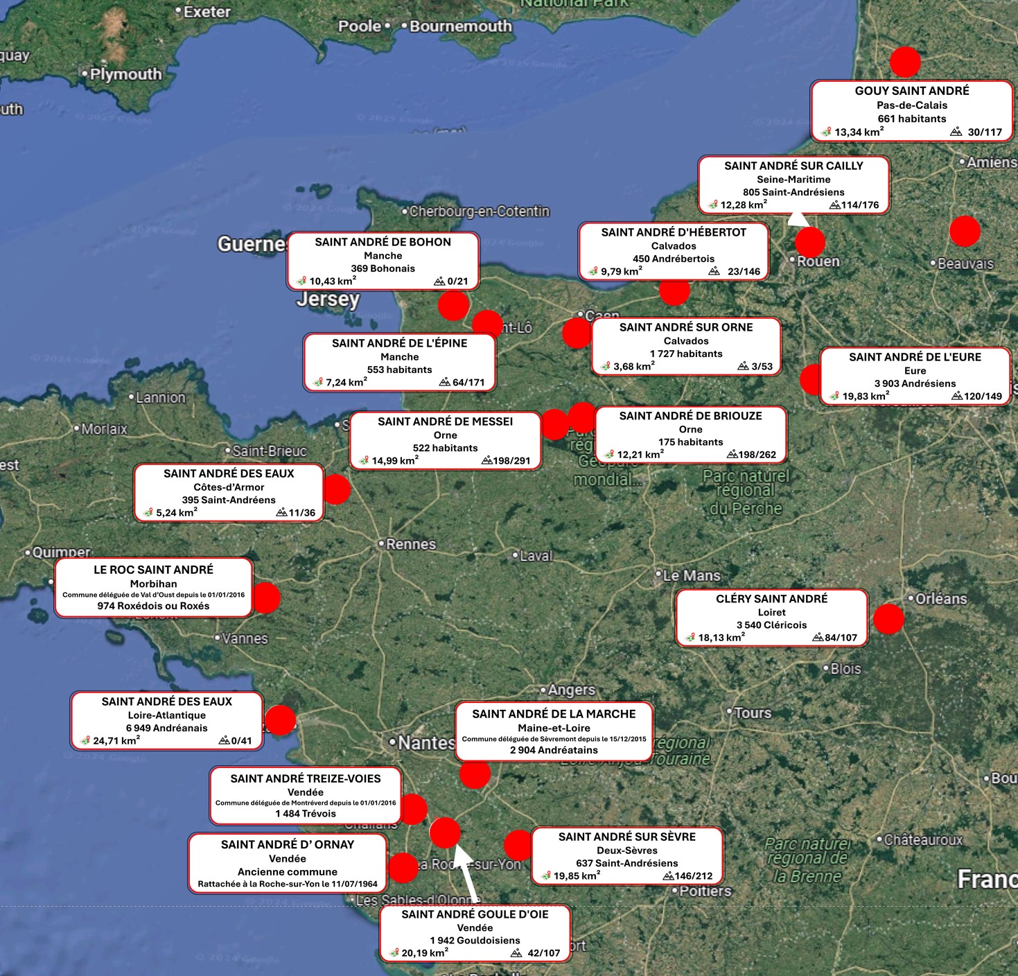 Zoom sur les Saint André du nord-ouest de la France